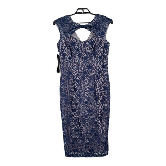 JS Collections dress Daniela Bow tea length blue size 14 DEFECT - Picture 1 of 6